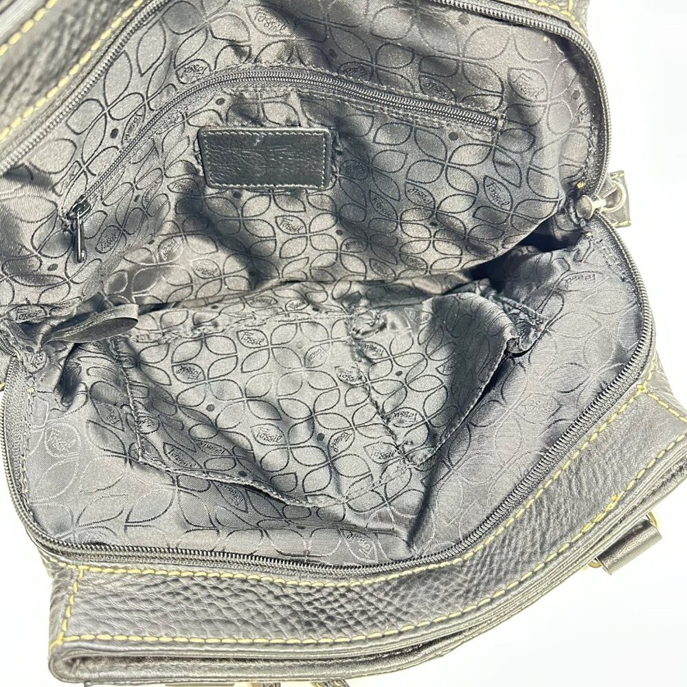 Vintage Fossil Black Pebbled Leather Handbag Satchel Purse - Picture 3 of 15